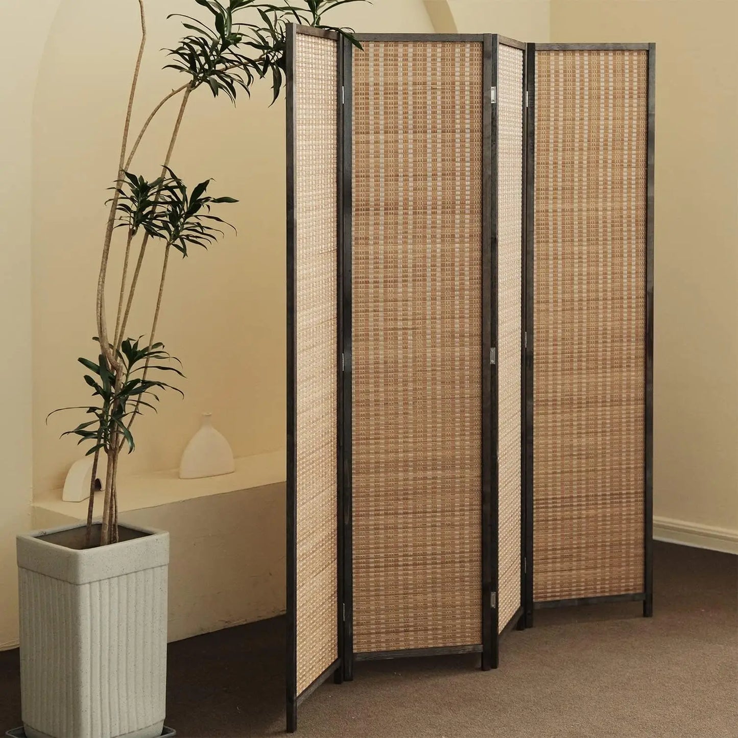 Bamboo 4 Panel Room Divider Folding Screen For Separation