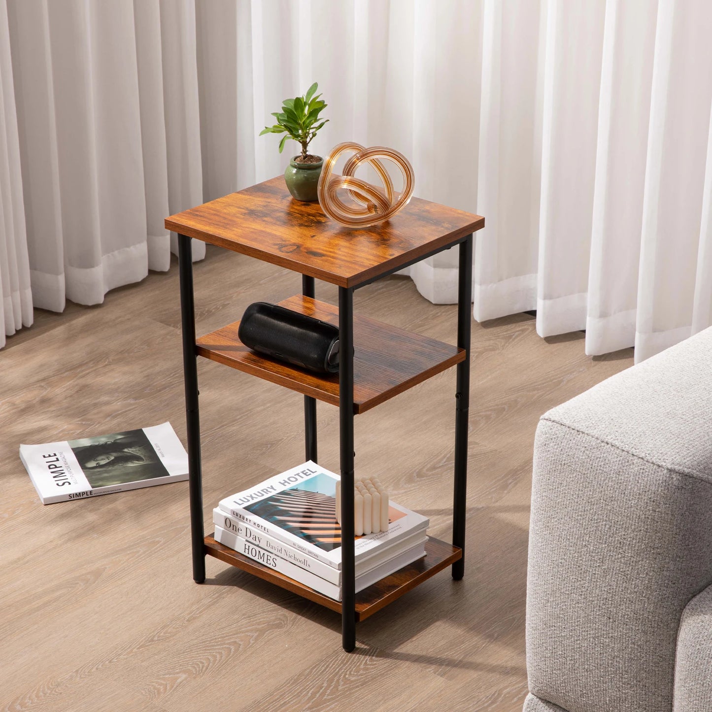 JHK 2/3-Tier End Table With Adjustable Feet