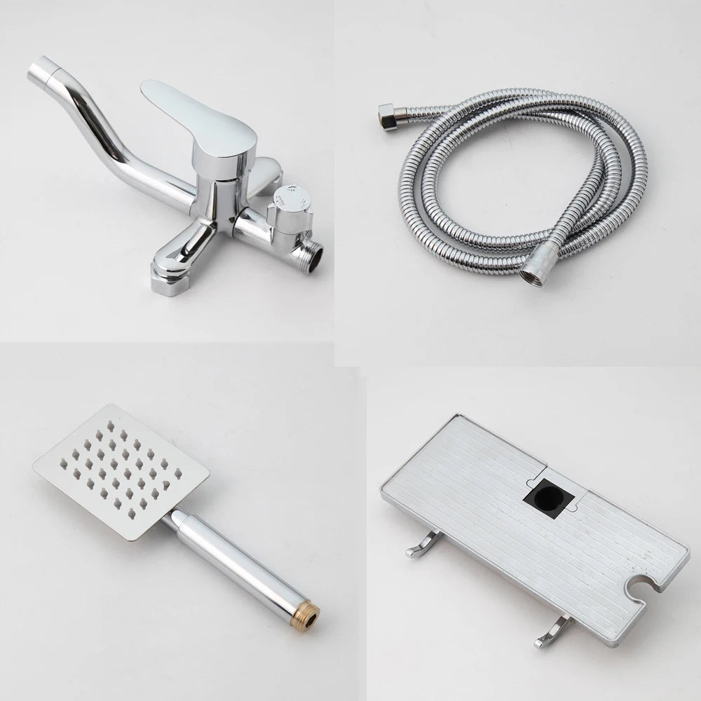 ZAPPO Bathroom Shower Faucet Wall Mount Chrome Polish Rainfall  Shower Faucet Set Bathtub Mixer Tap Bathroom Adjust Height