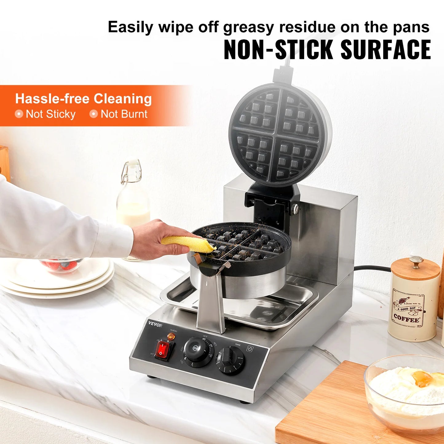 VEVOR SucceBuy Electric Waffle Maker Stainless Steel Nonstick