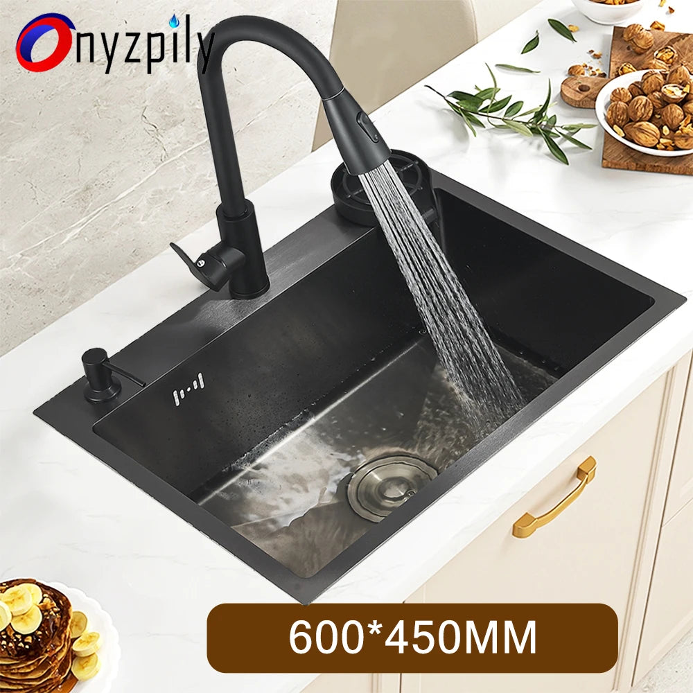 Stainless Steel Kitchen Sink With Integrated Faucet Soap Dispenser
