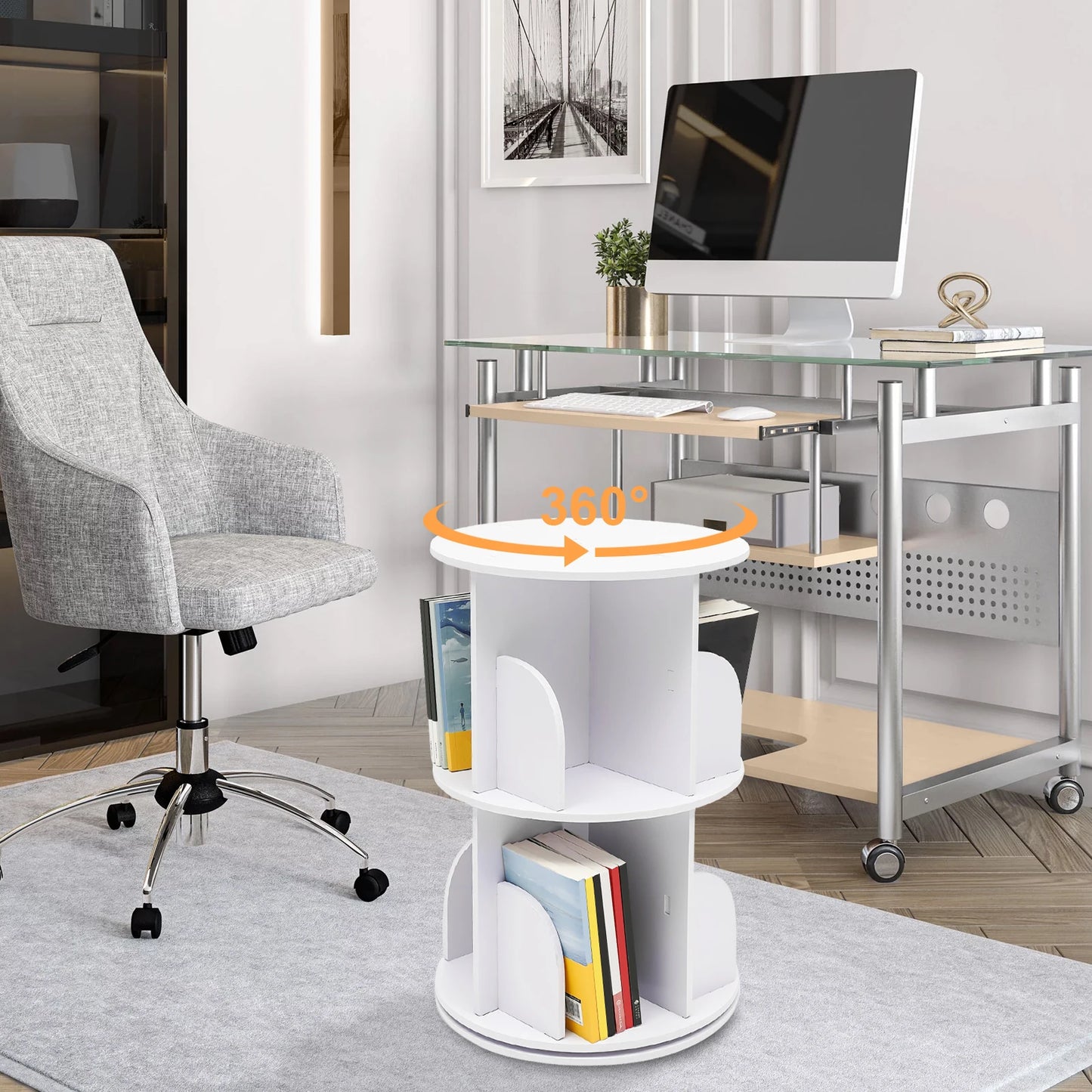 Rotating Bookshelf 360° 2-Layer Rotating Bookshelf Bookcase Freestanding Storage Shelf Display Rack Bookshelf for Living Room