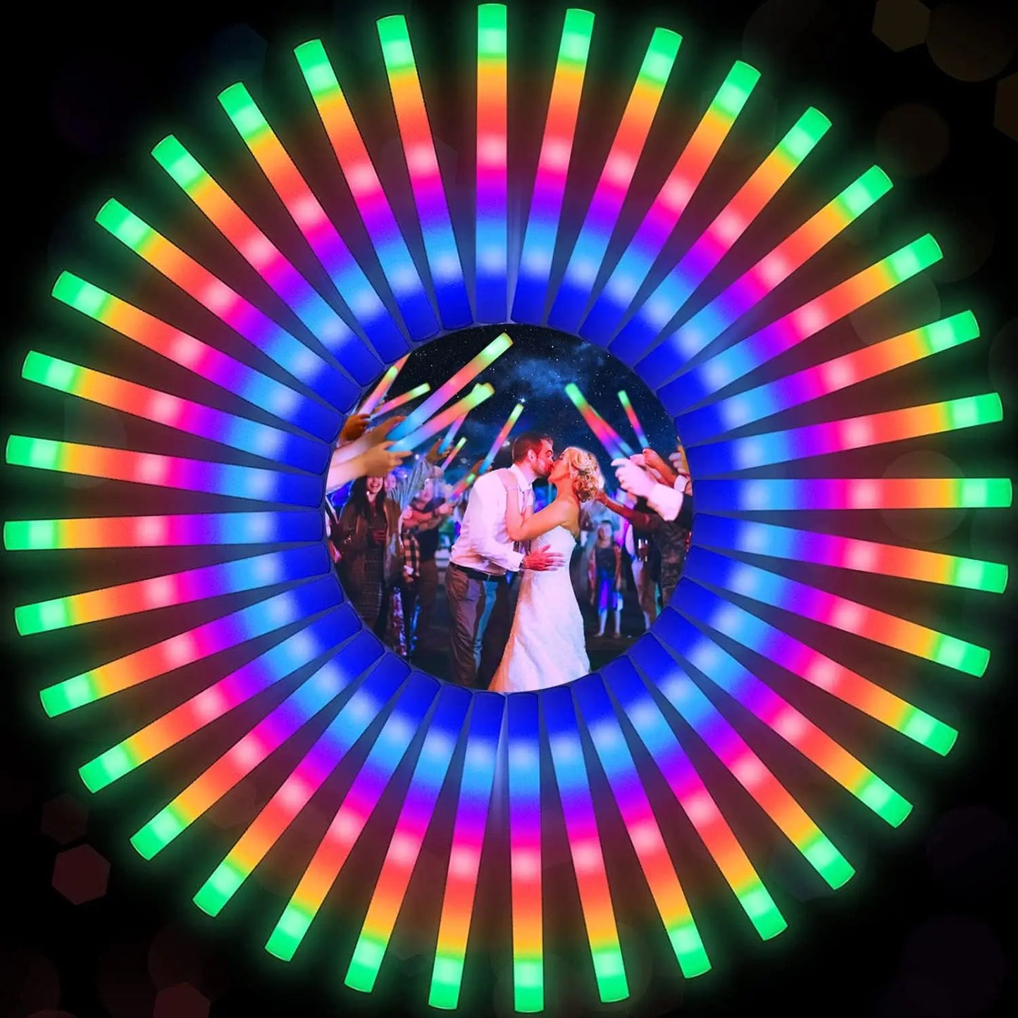 102Pcs LED Foam Sticks Cheer Tube Wedding Baton Wands 3 Modes Flashing Strobe Stick Glow in The Dark Party Christmas Supplies