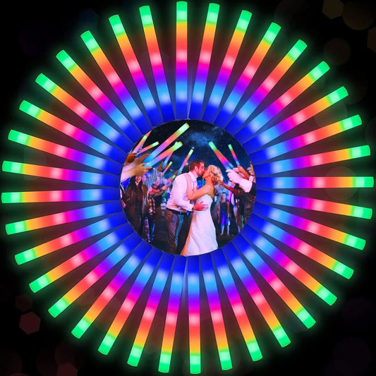 102Pcs LED Foam Sticks Cheer Tube Wedding Baton Wands 3 Modes Flashing Strobe Stick Glow in The Dark Party Christmas Supplies