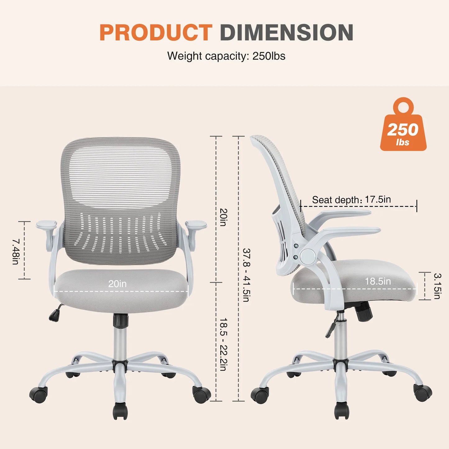 JHK Ergonomic Mesh Backrest Office Chair With Adjustable Height Wheels