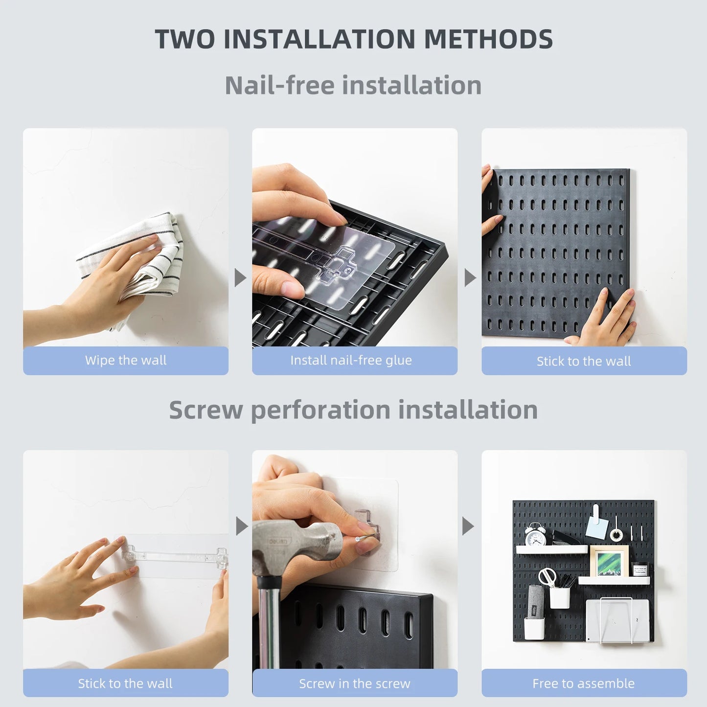 Deli 4pcs 22" x 22" Black Pegboard Combination Wall Organizer Kit, 4 Pieces Pegboards and 17 Accessories Modular Hanging