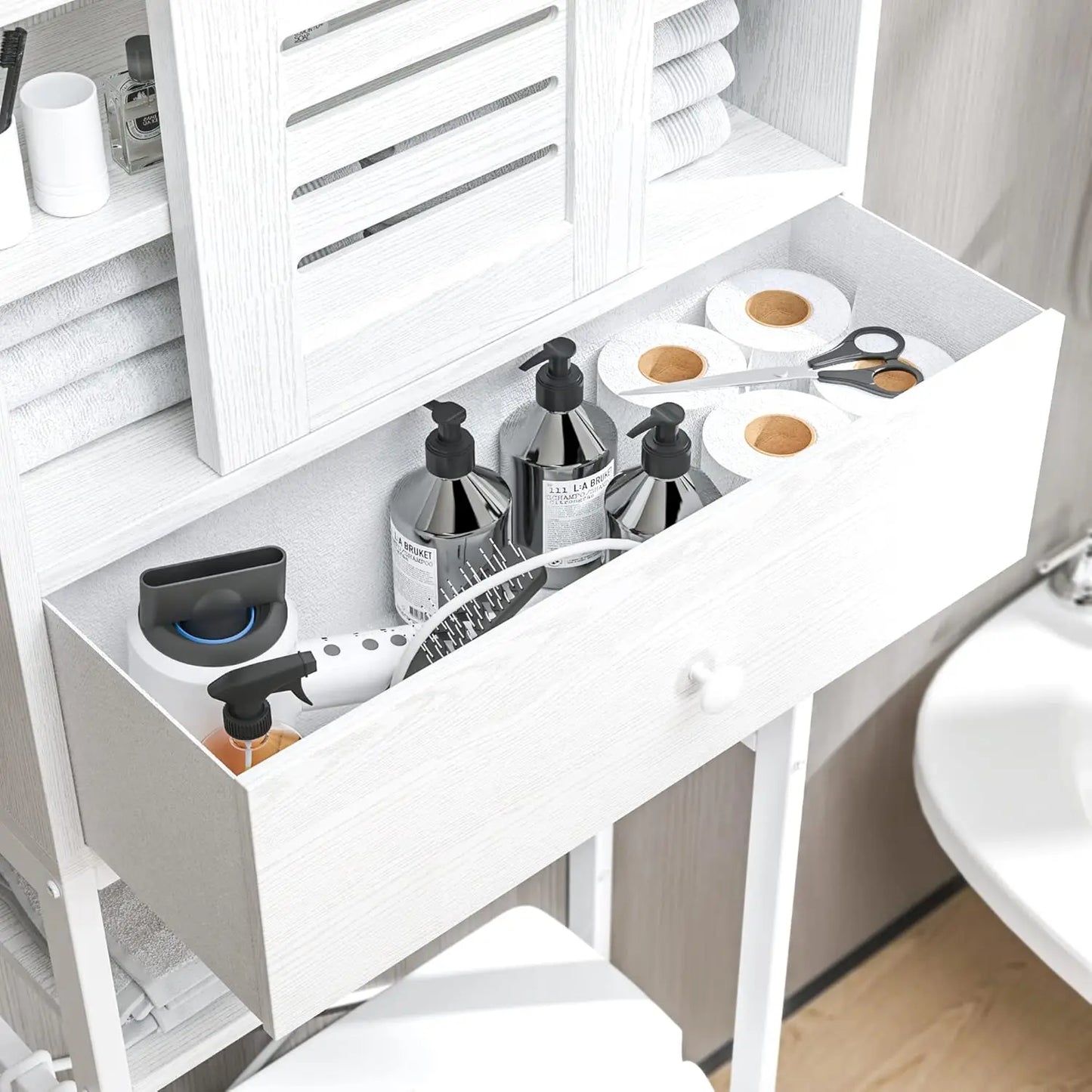 IRONCK Over The Toilet Storage Rack With Cabinet And Drawer