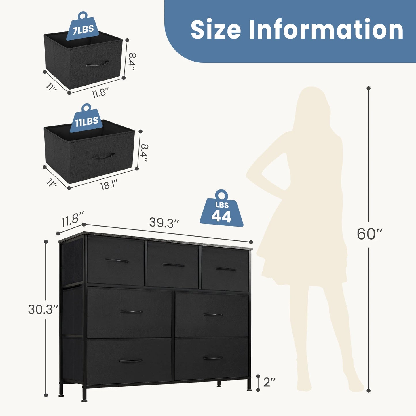 JHK Seven Drawers Fabric Organizer Dresser For Bedroom