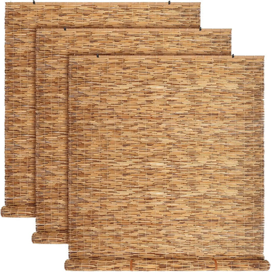 Cordless Bamboo Roller Blinds Three Pack Privacy And Light Control