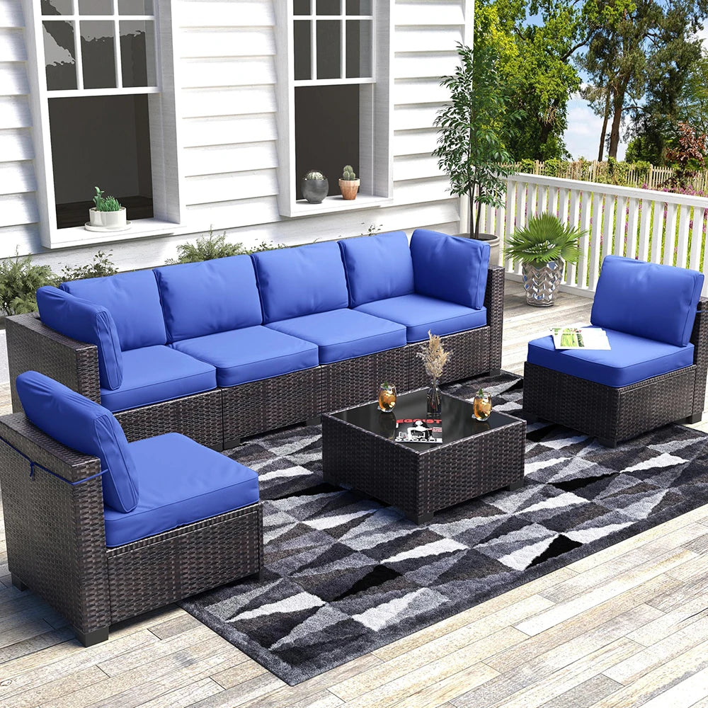 HiMISS 7 Piece PE Rattan Patio Set With Cushions