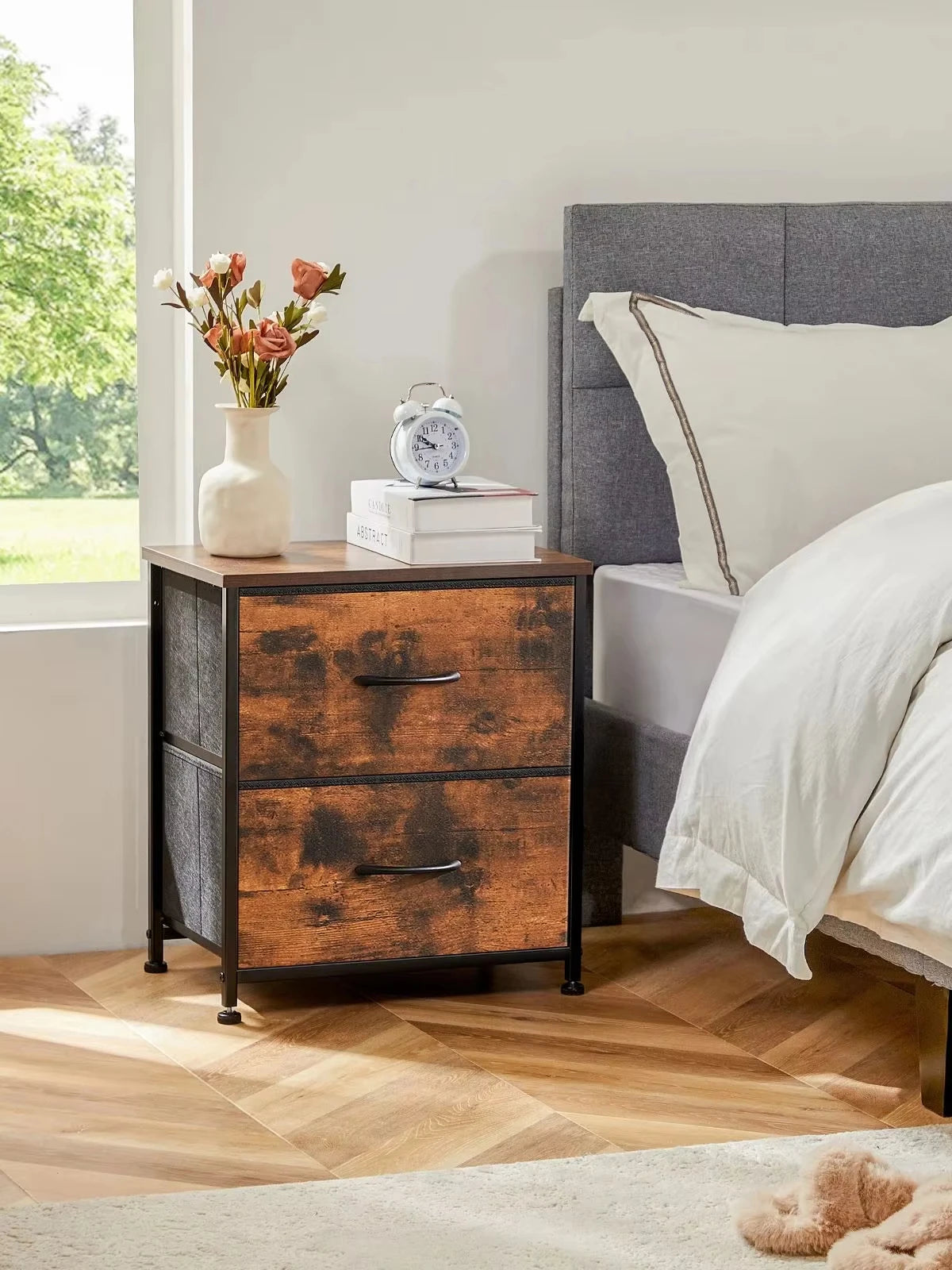 JHK Nightstand Bedside Table With Ample Storage Drawers