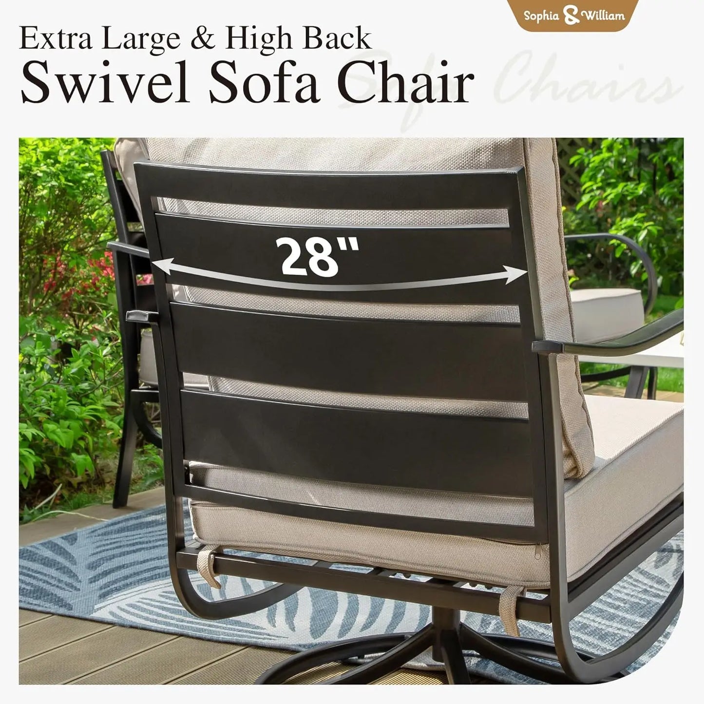 2 Pieces Patio Furniture Sets Metal Sofa Chairs Patio Cushion Armchairs Swivel Sofa Chairs with Removable Cover for Garden Backy