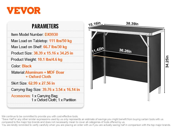 Folding Portable Bar Table Podium Storage Shelf And Skirt Case