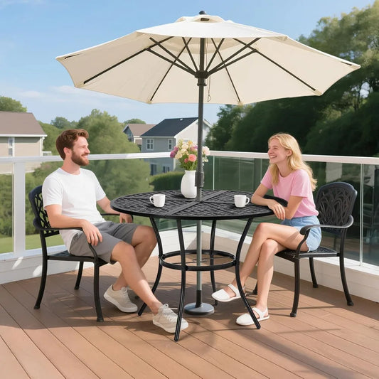 42" Round Outdoor Dining Table, Patio Metal Table with 1.97" Umbrella Hole, Iron Garden Table, Customized
