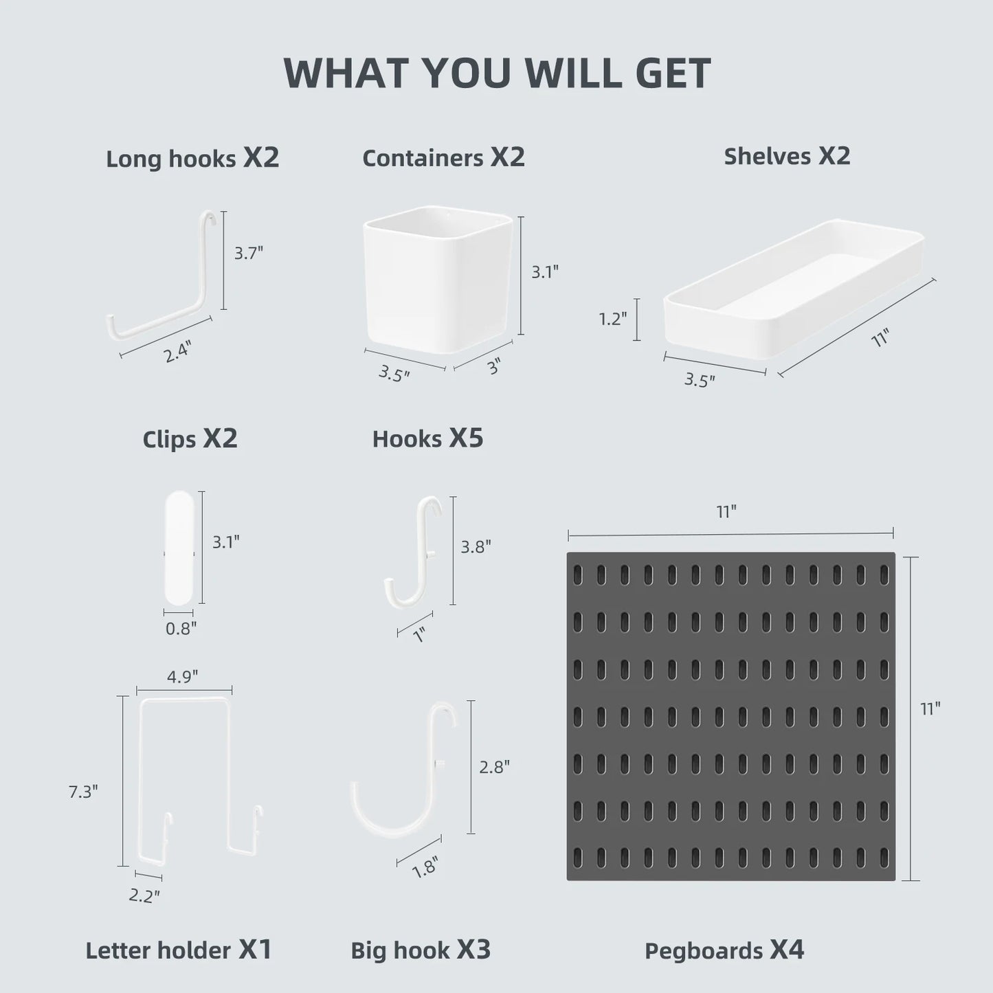Deli 4pcs 22" x 22" Black Pegboard Combination Wall Organizer Kit, 4 Pieces Pegboards and 17 Accessories Modular Hanging