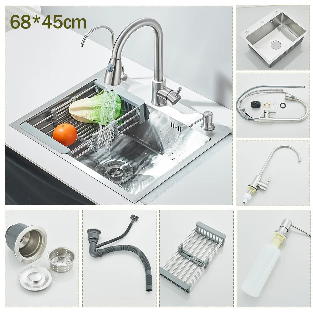 Stainless Steel Kitchen Sink With Integrated Faucet Soap Dispenser