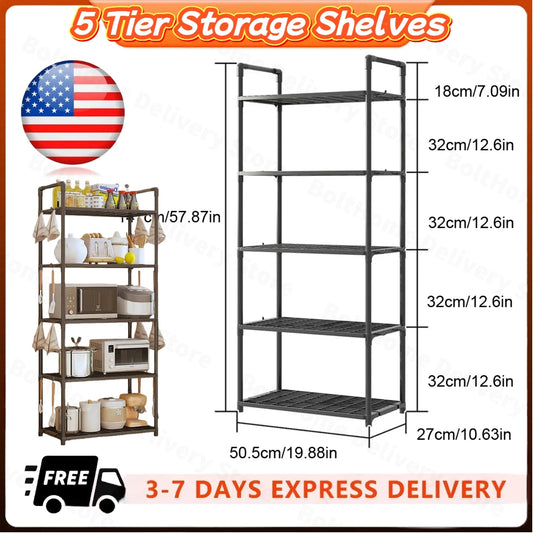 5-Shelf Adjustable Storage Shelves Heavy Duty Rack Storage Shelving Unit 66 Lbs Capacity Organizer for Kitchen,Garage,Bathroom
