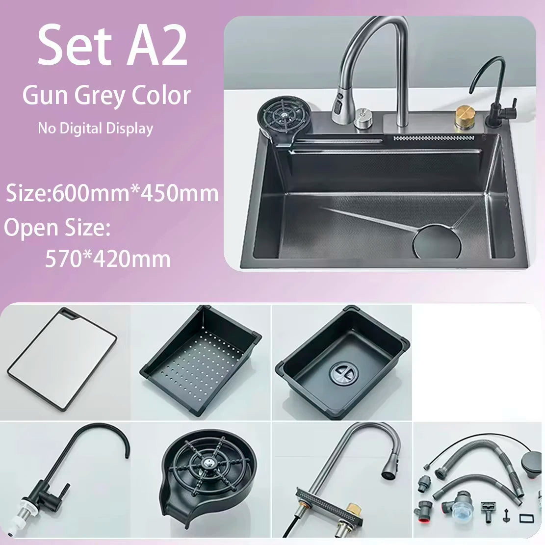 Stainless Steel Kitchen Waterfall Sink With Digital Display
