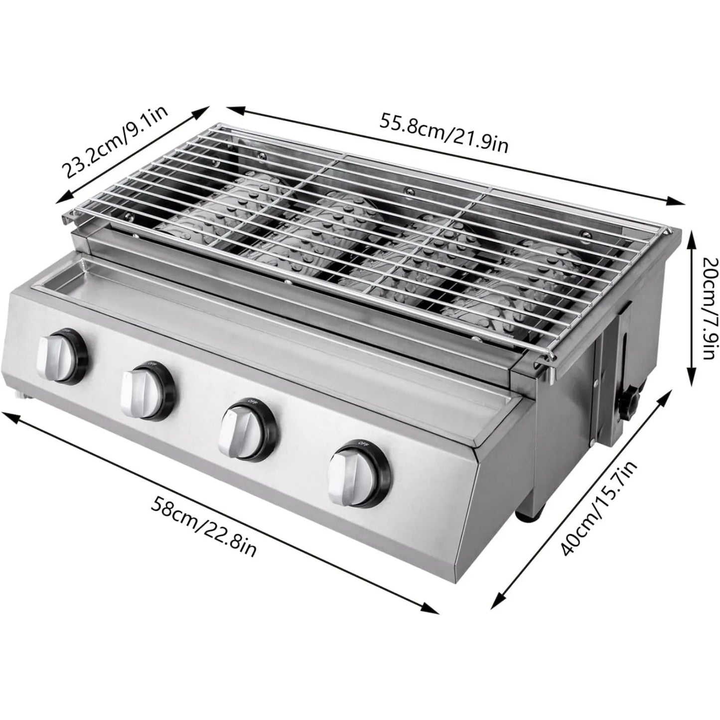 Portable 4-Burner Smokeless Stainless Steel Tabletop Gas Grill For Camping