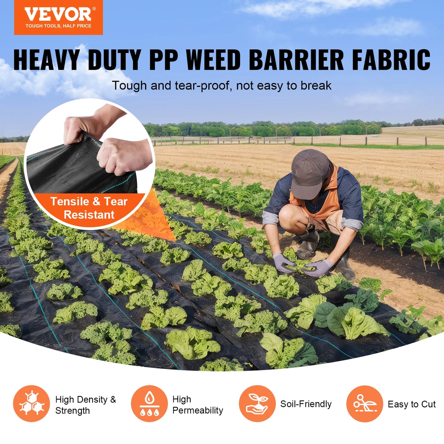 VEVOR Weed Barrier Landscape Fabric Heavy Duty Geotextile High Permeability