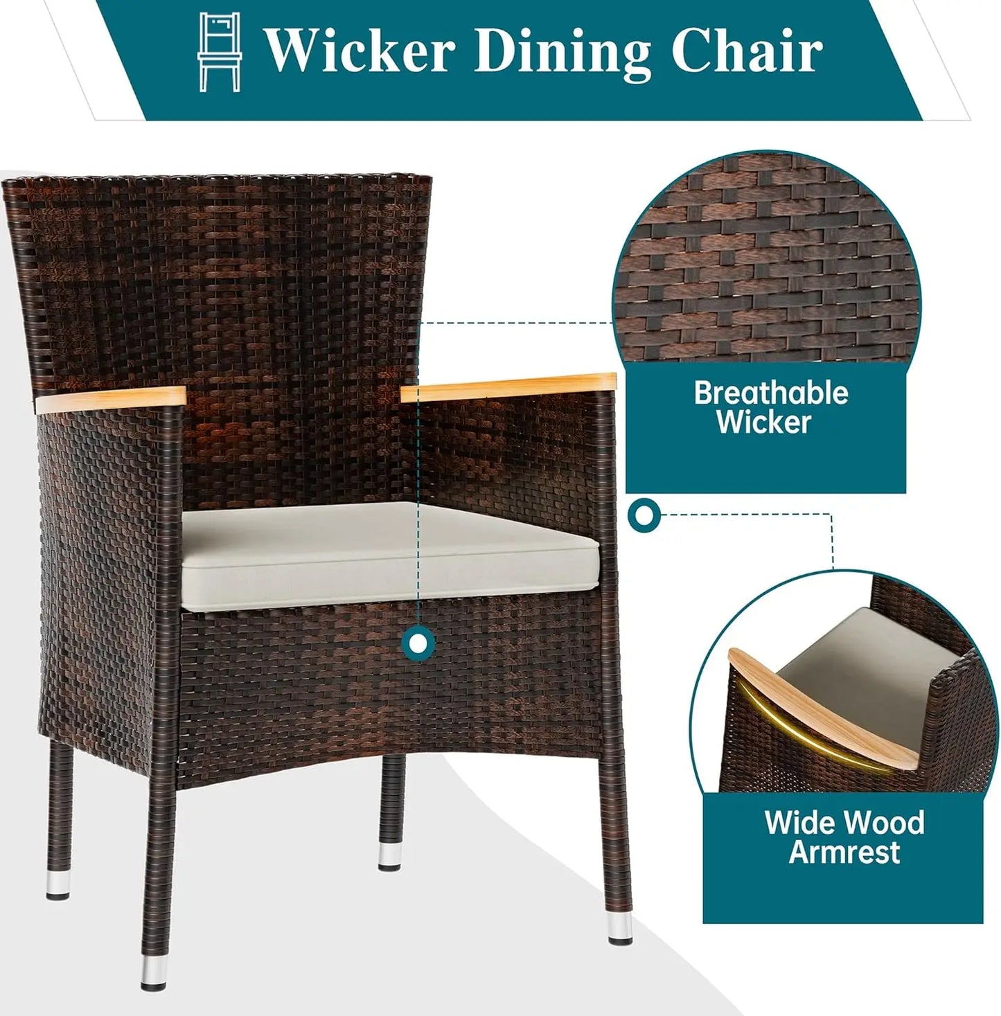 Patio Dining Set With Wicker Chairs And Wood Table Top