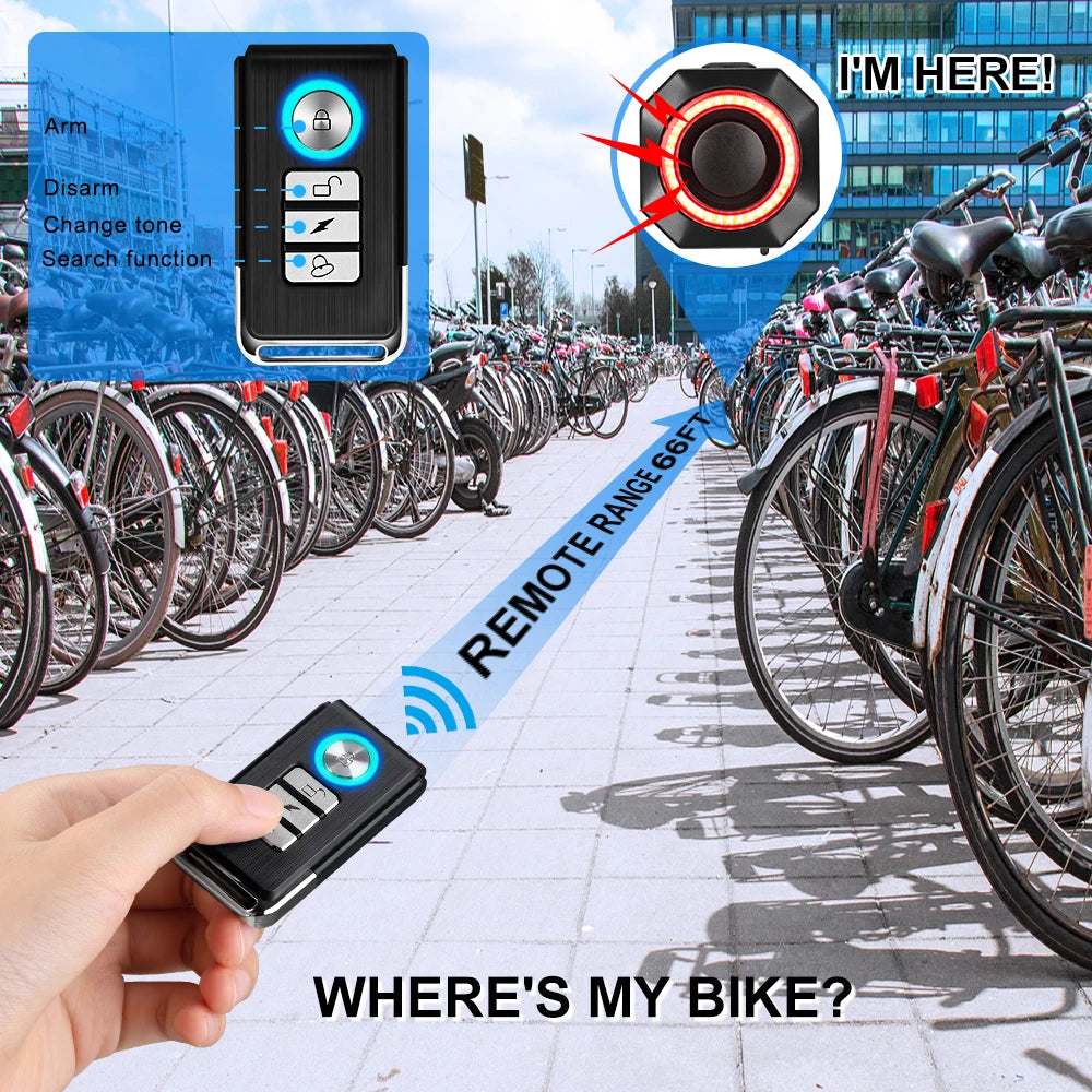 Smart Bike Light Alarm Brake-Sensing Taillight Remote Control Motorcycle Alarm Security Protection 110dB