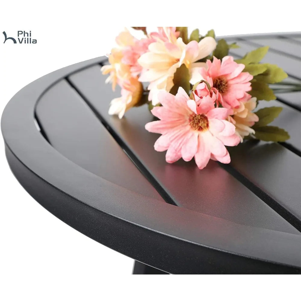 28 Inch Patio Bistro Table, Outdoor Round Weather-Resistant Metal End Small Dining Table, Outside Side Table, Customized