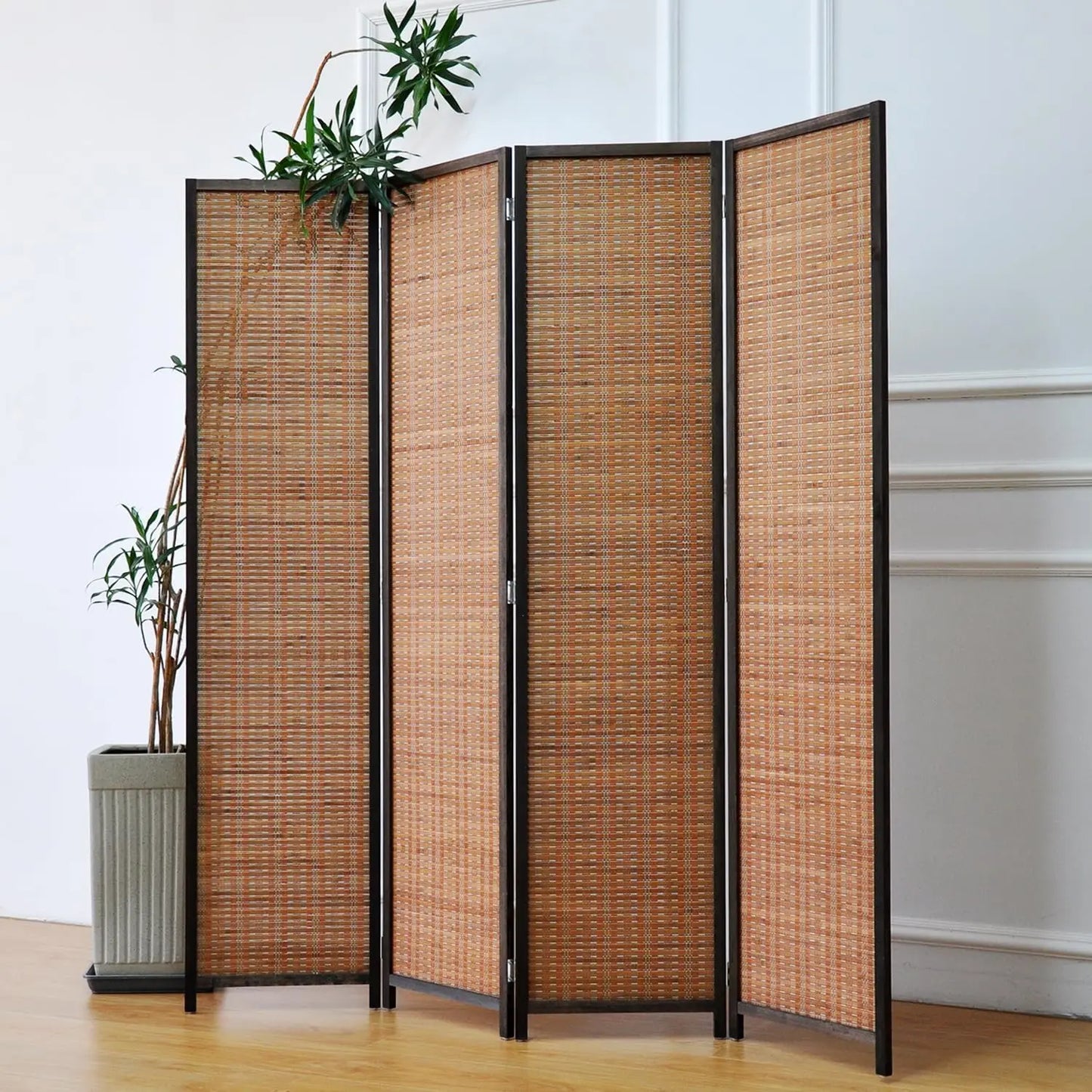 Bamboo 4 Panel Room Divider Folding Screen For Separation
