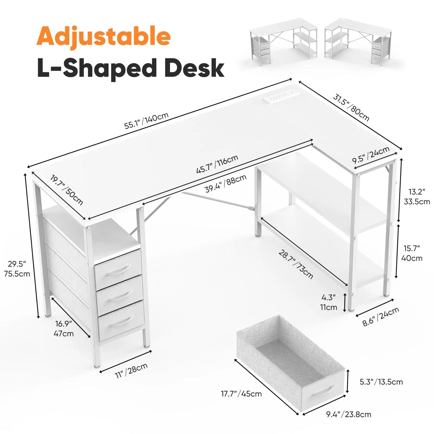 JHK L Shaped Desk With Shelves And Drawers