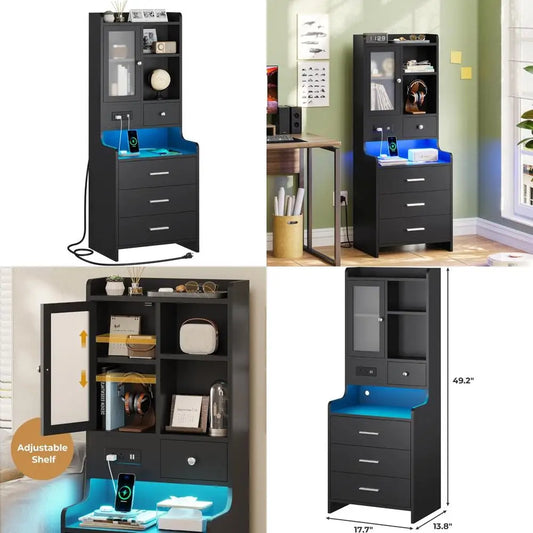 contemporary 49.2" led-lit nightstand with charging port and storage shelf