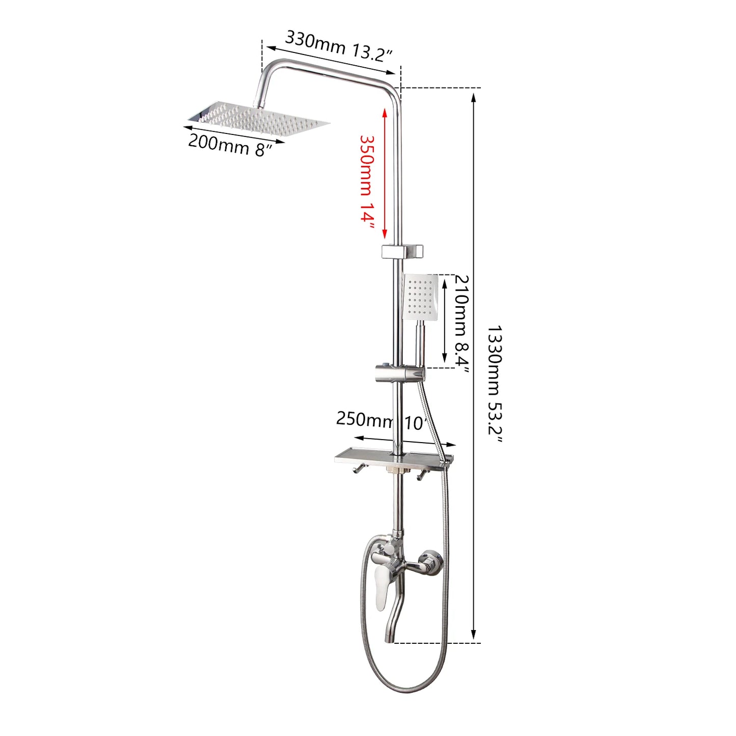 ZAPPO Bathroom Shower Faucet Wall Mount Chrome Polish Rainfall  Shower Faucet Set Bathtub Mixer Tap Bathroom Adjust Height