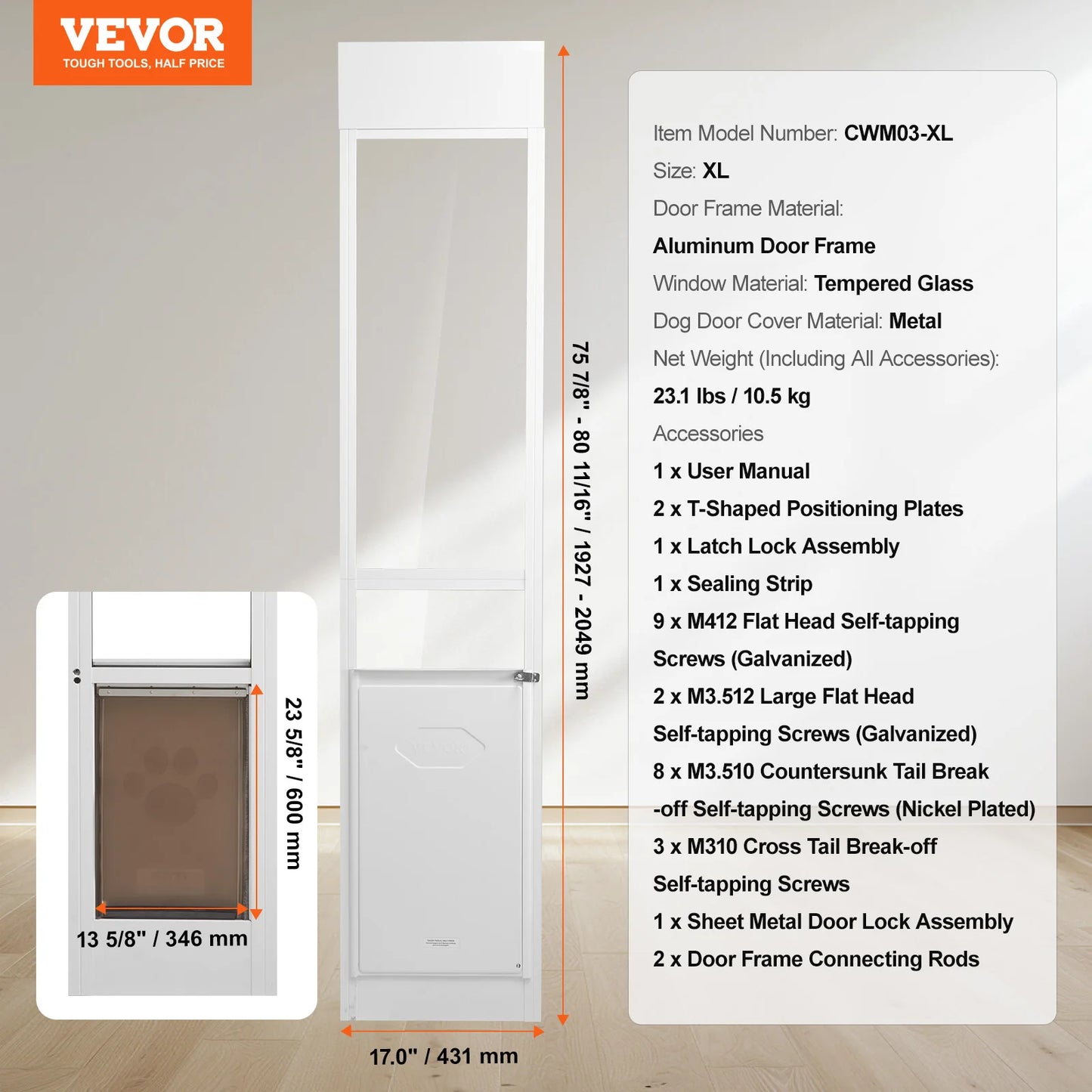 SucceBuy Dog Door For Sliding Glass Door With Adjustable Height
