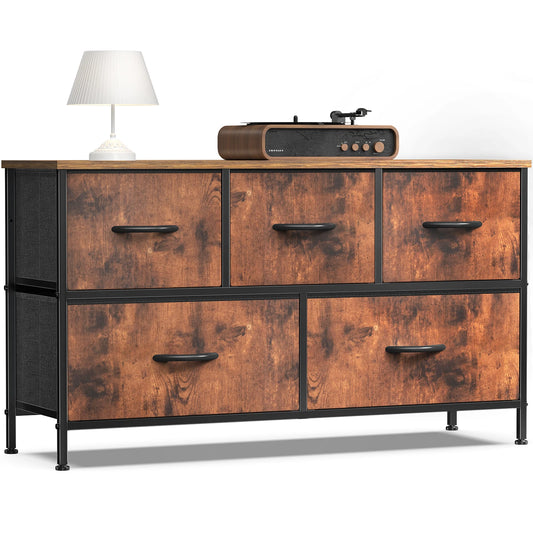 JHK Living Room Display Cabinet With 5 Fabric Drawers