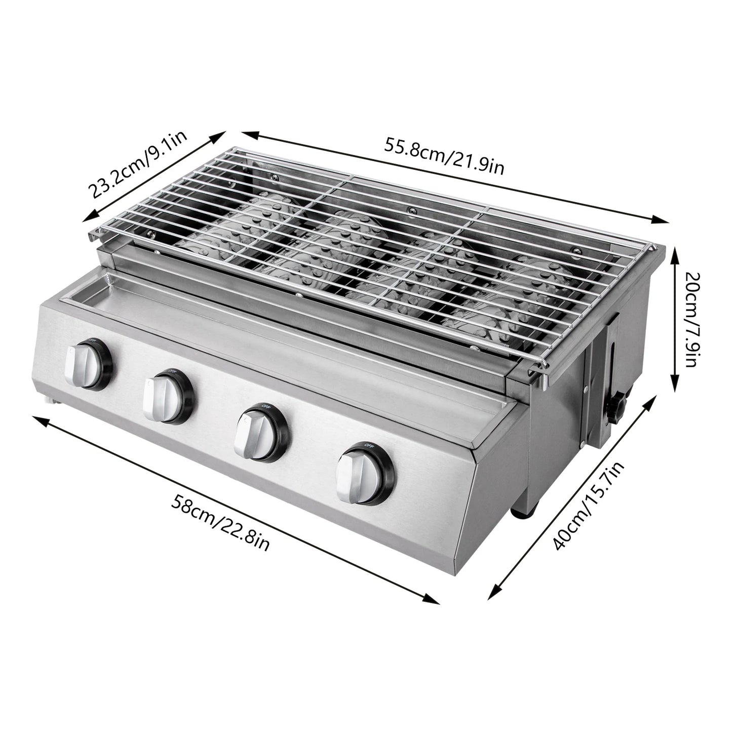 Portable 4-Burner Smokeless Stainless Steel Tabletop Gas Grill For Camping