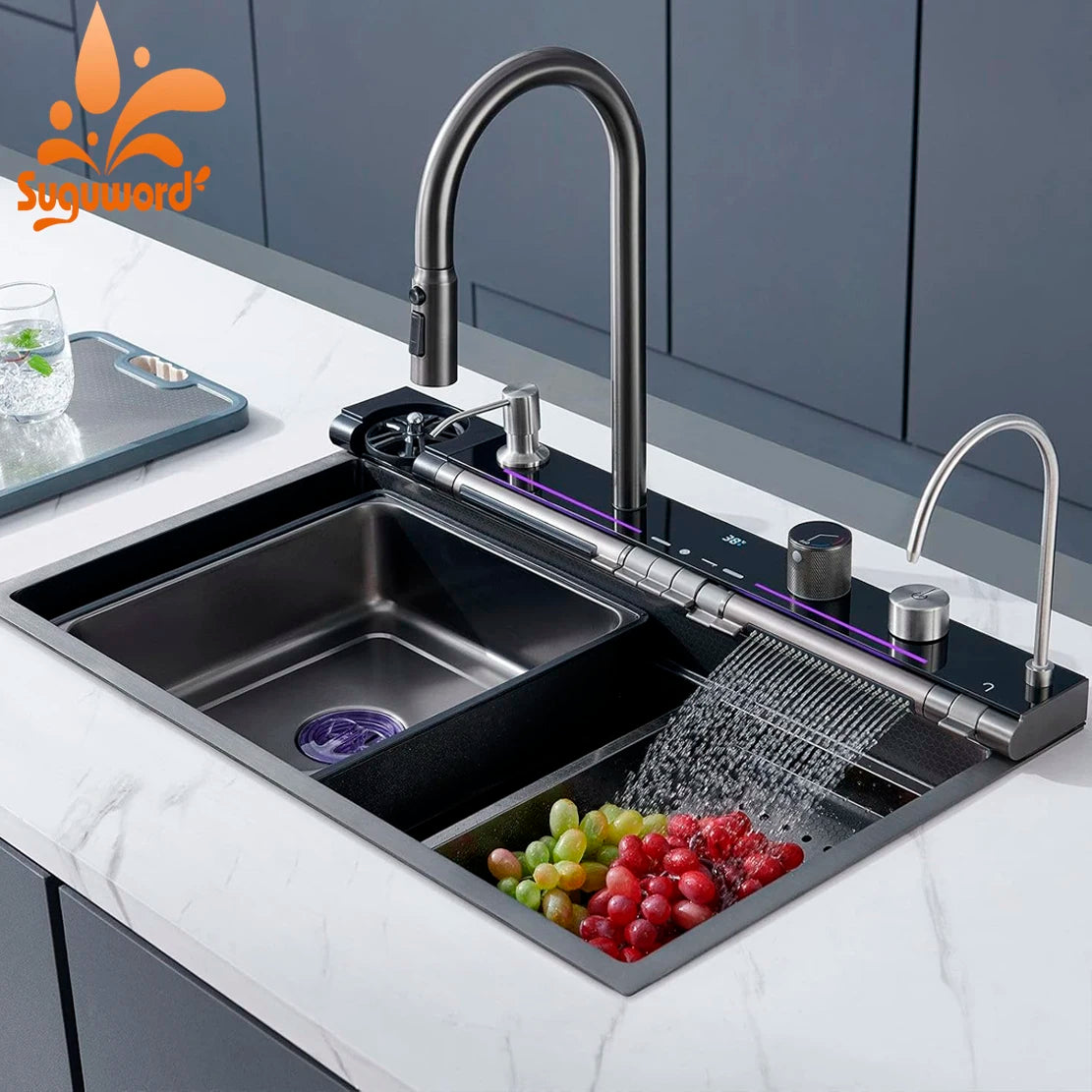 Stainless Steel Kitchen Waterfall Sink With Digital Display