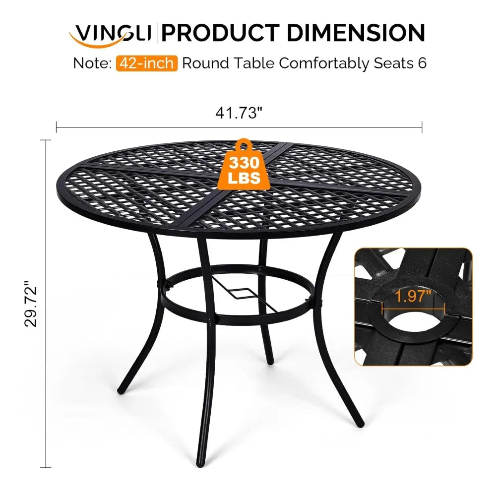 42" Round Outdoor Dining Table, Patio Metal Table with 1.97" Umbrella Hole, Iron Garden Table, Customized