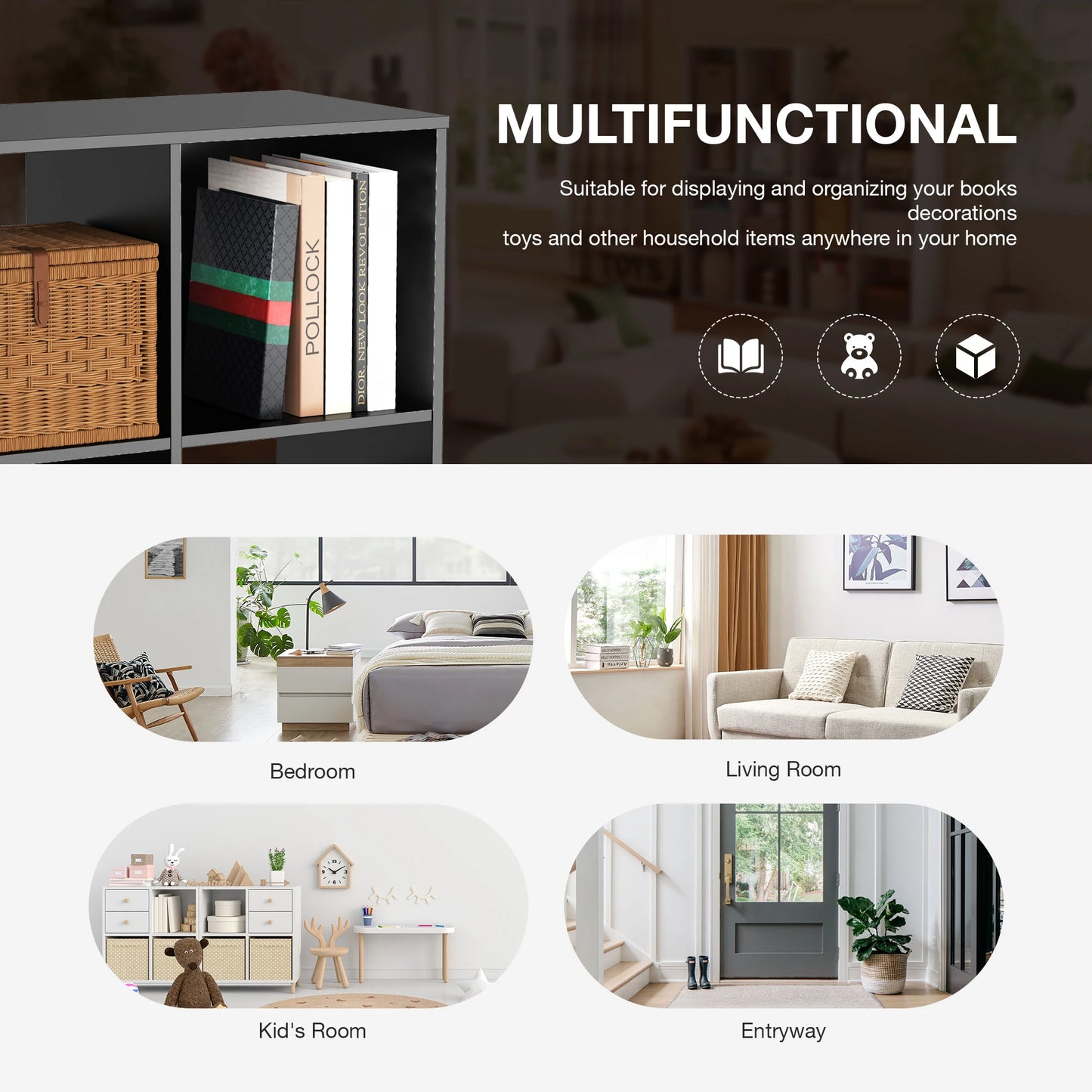 JHK 9 Cube Storage Organizer Wooden Shelf Bookcase Living Room