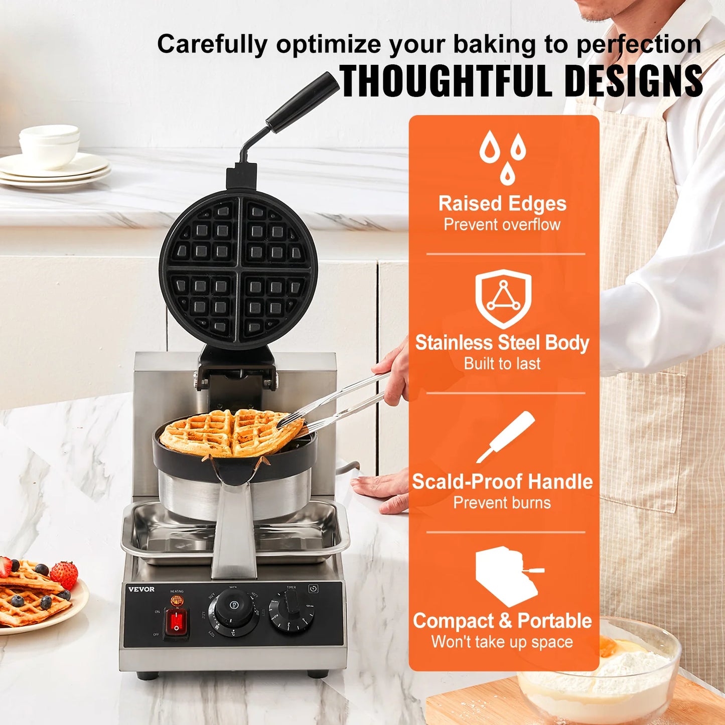 VEVOR SucceBuy Electric Waffle Maker Stainless Steel Nonstick