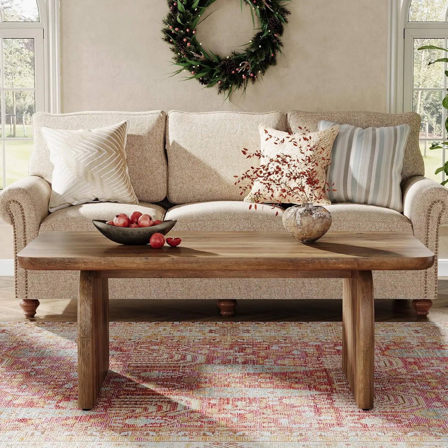 Little Tree Farmhouse Rectangle Coffee Table For Living Room