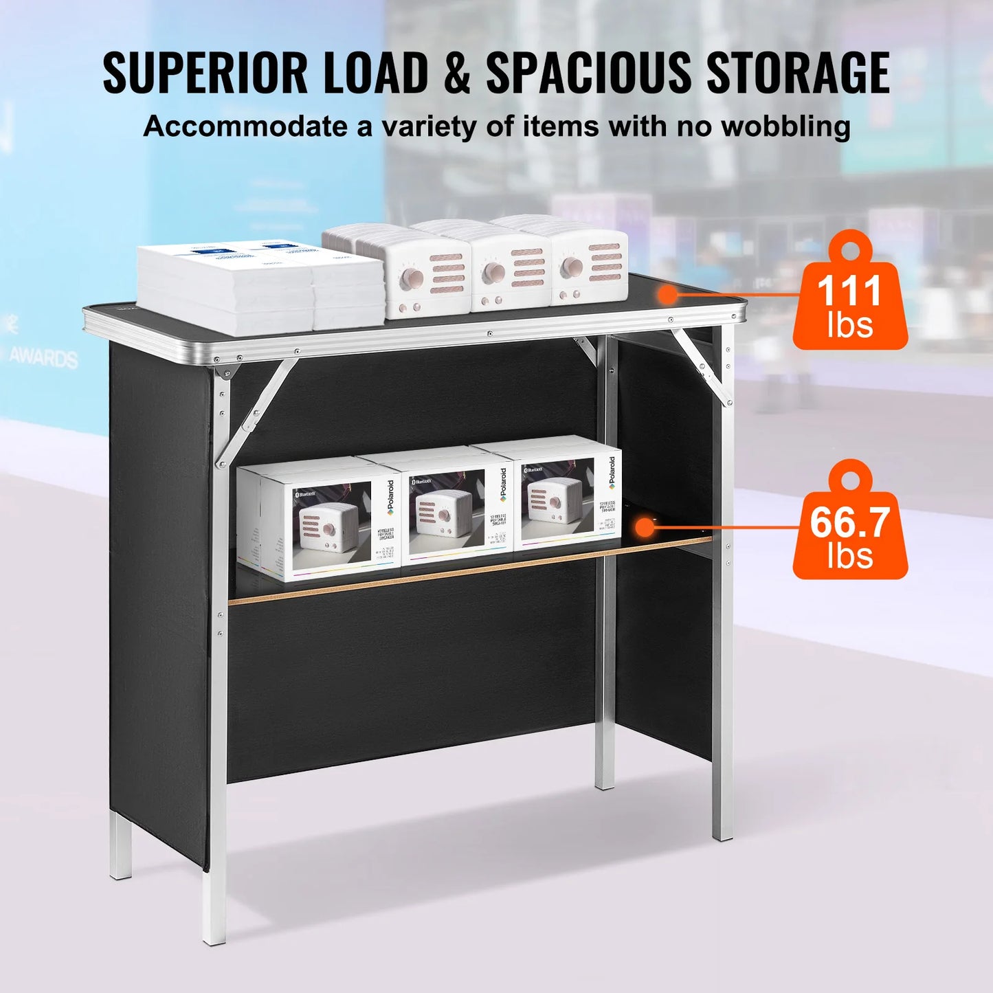 Folding Portable Bar Table Podium Storage Shelf And Skirt Case