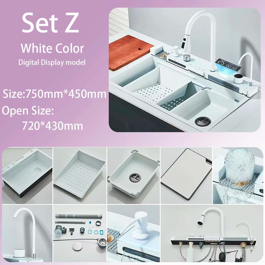 Stainless Steel Kitchen Waterfall Sink With Digital Display