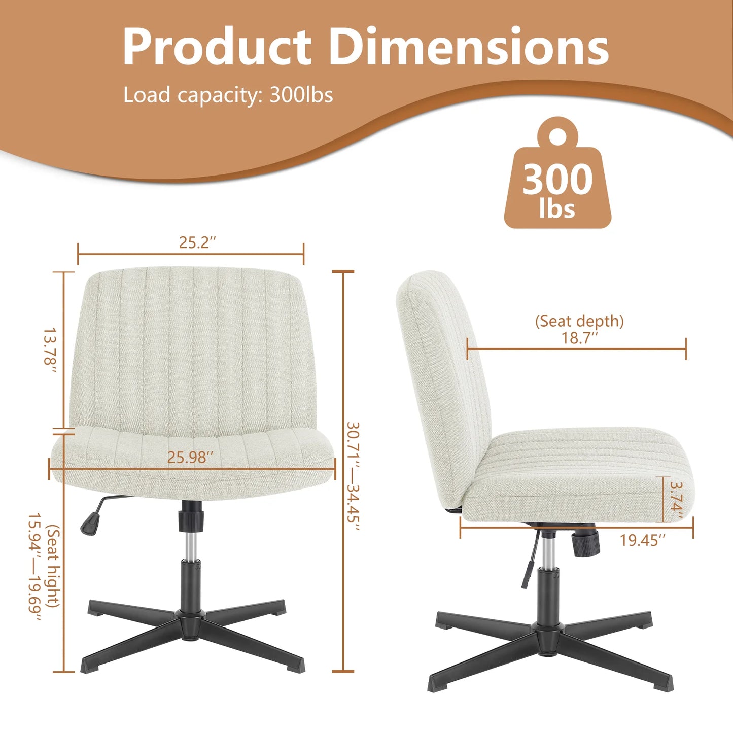 JHK Cross Legged Office Rocking Chair Armless Adjustable Swivel