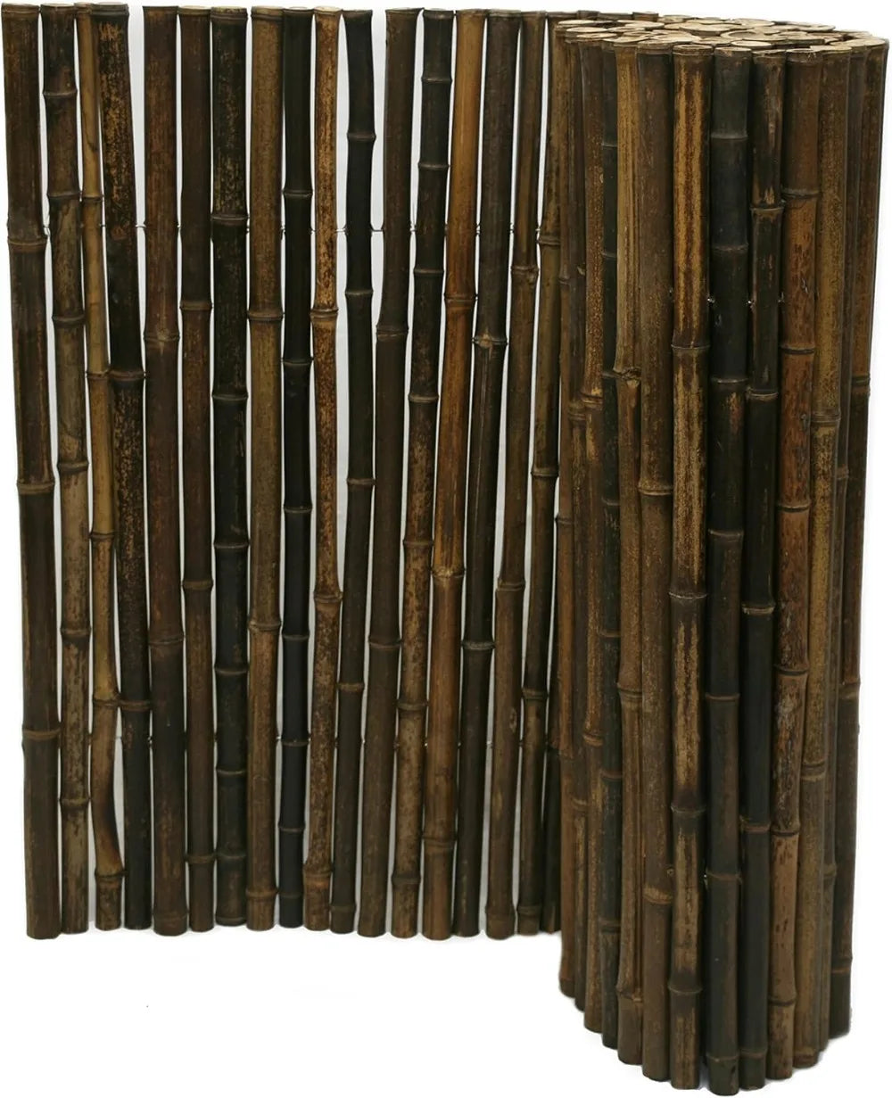 XMSJ Natural Black Bamboo Fence Roll Privacy Screen