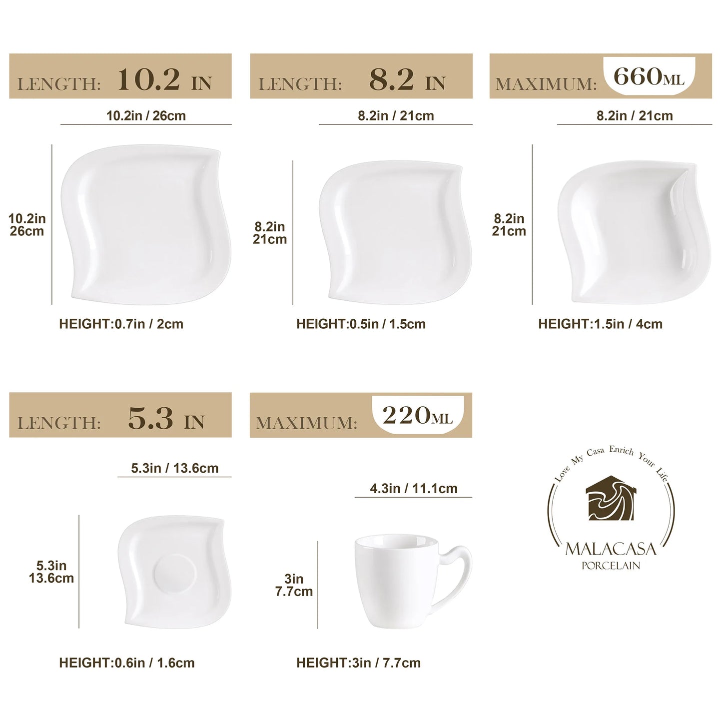 MALACASAC Porcelain Dinnerware Set For Home Use And Entertaining