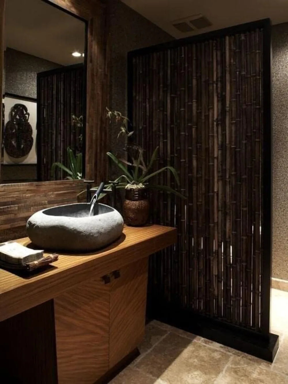 XMSJ Natural Black Bamboo Fence Roll Privacy Screen