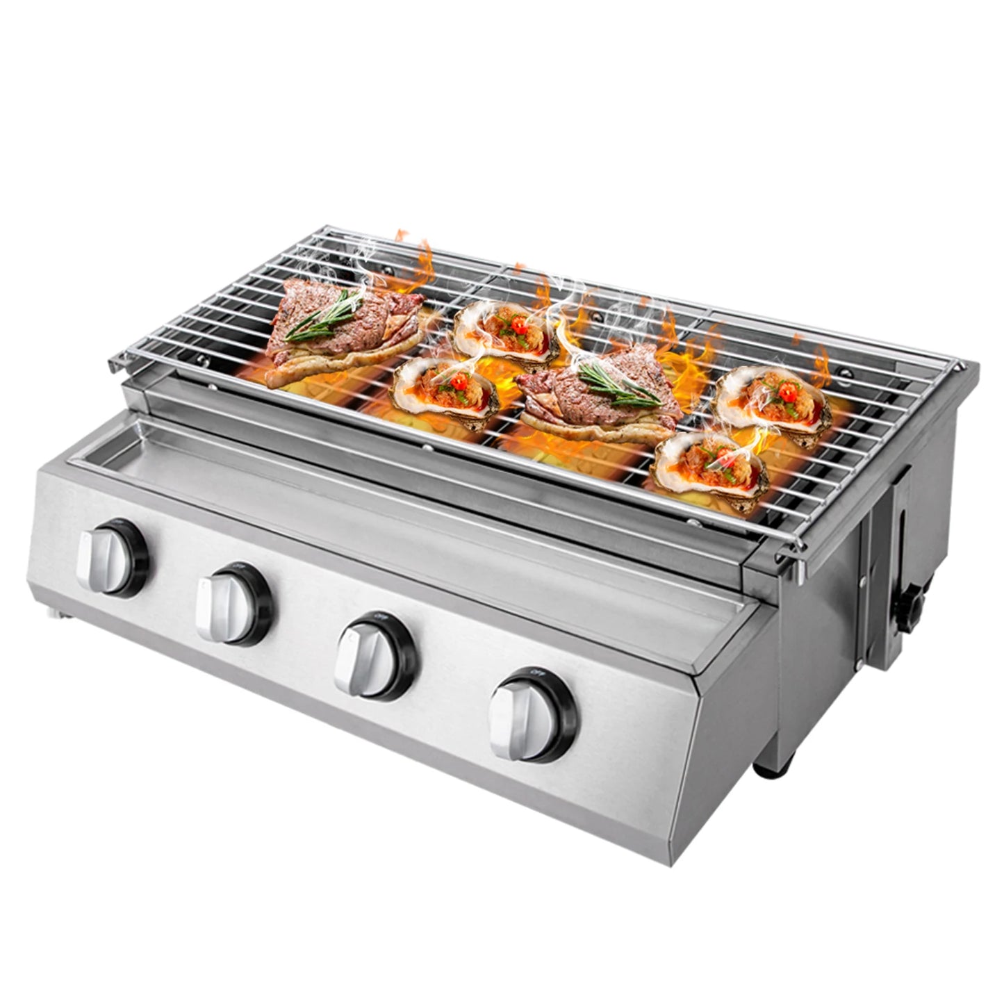 Portable 4-Burner Smokeless Stainless Steel Tabletop Gas Grill For Camping