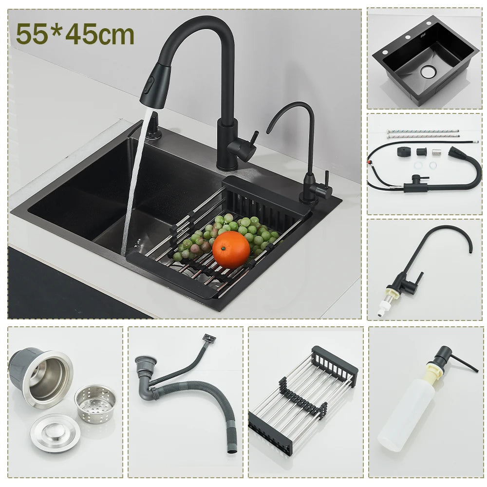 Stainless Steel Kitchen Sink With Integrated Faucet Soap Dispenser