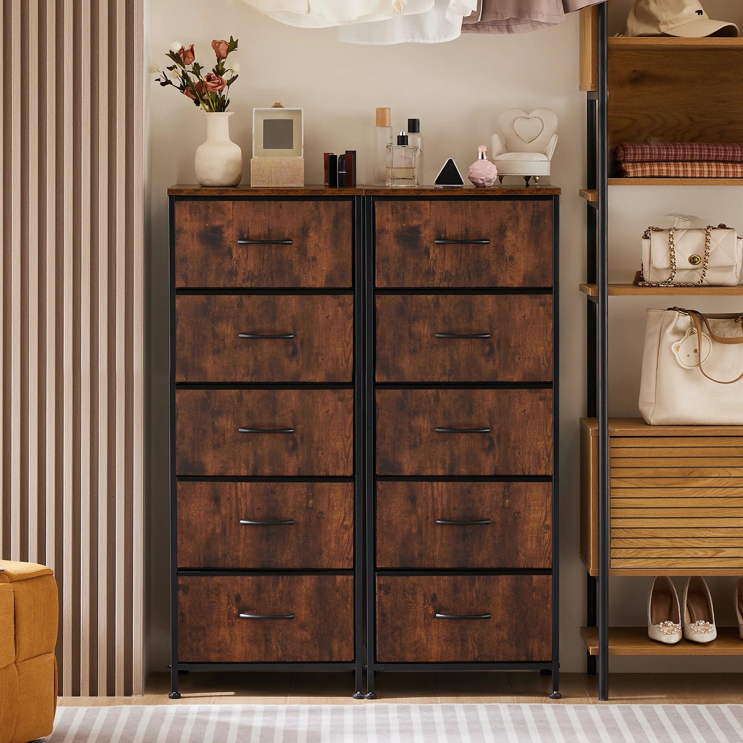 JHK 48 Inch Dresser With 5 Fabric Drawers Bedroom Storage Cabinet