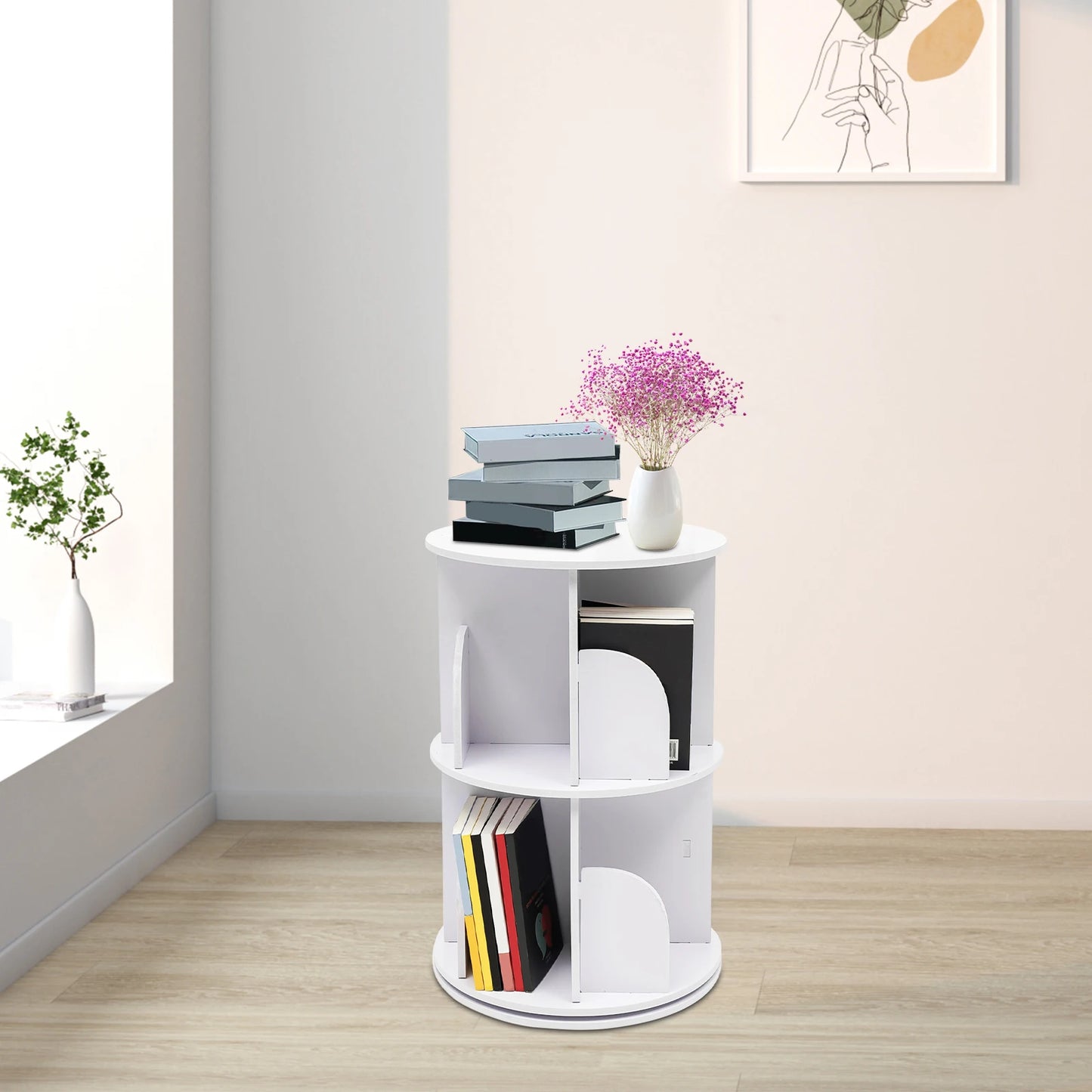 Rotating Bookshelf 360° 2-Layer Rotating Bookshelf Bookcase Freestanding Storage Shelf Display Rack Bookshelf for Living Room