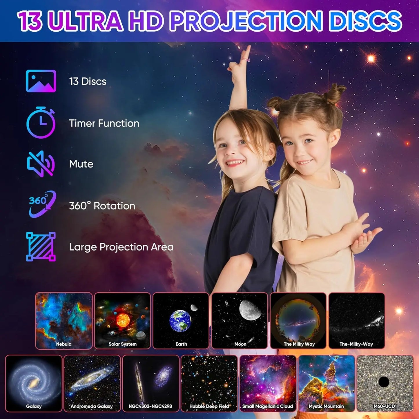 Mexllex Galaxy Star Projector Night Light With 13 Film Discs
